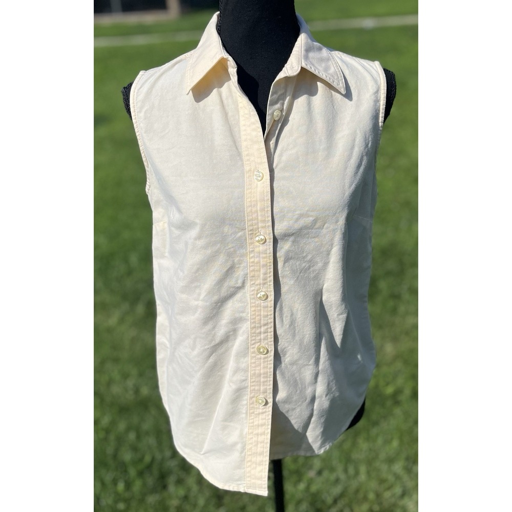 L.L.Bean Womens XS Sleeveless Button Front Shirt Cream Yellow 100% Cotton - Picture 4 of 10